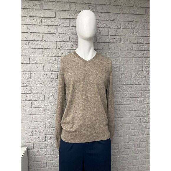 Black Brown Men 2 Ply Cashmere Long Sleeve Pullover V-Neck Sweater Size L - Picture 2 of 9